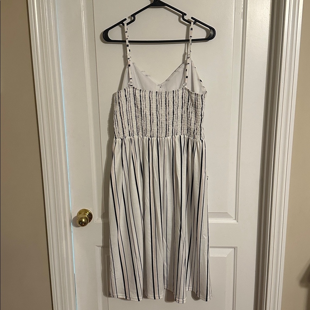 Striped Faux Button-Down Dress with Pockets - Picture 3 of 6